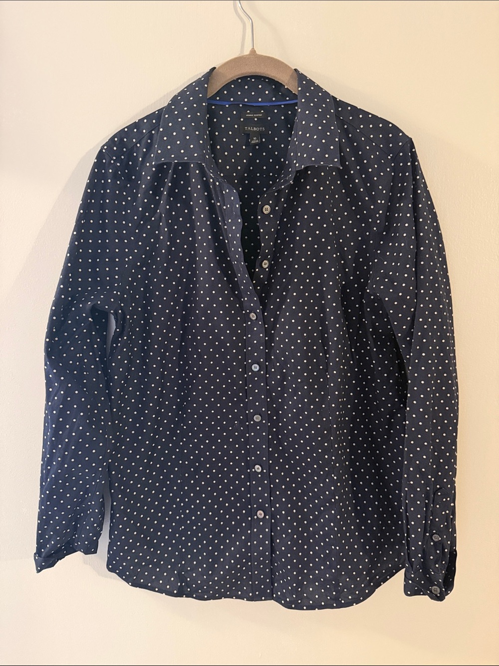 Talbots Navy Polka Dot Button-Down Shirt
